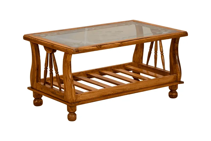 VIVDeal Glass Teak Center Table 1